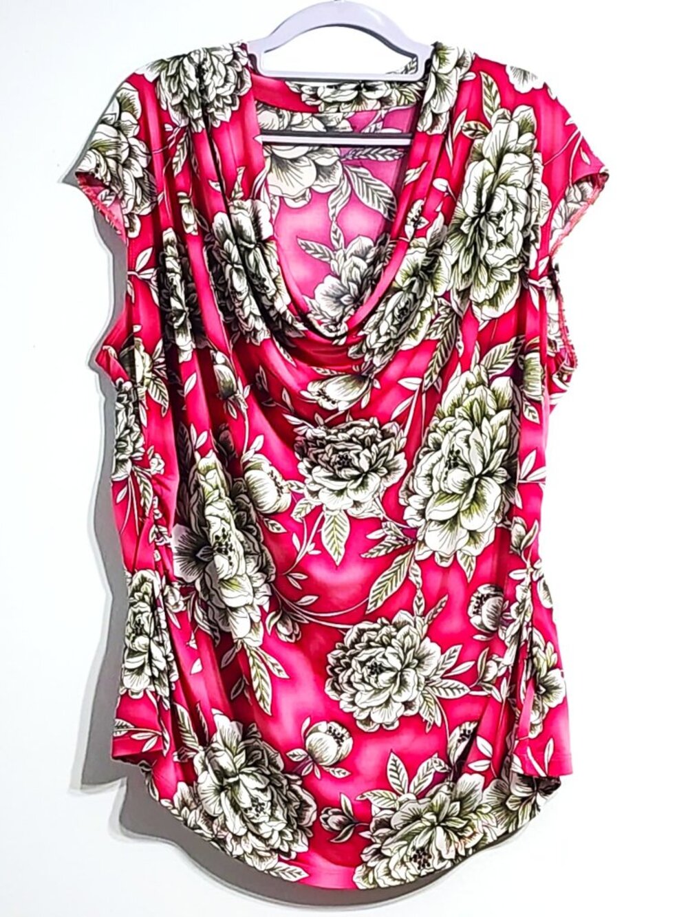 Worthington Woman 3X Pink Floral Cowl Neck Ruched Top